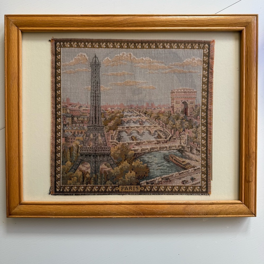 Vintage Paris Tapestry Wall Art in Wooden Frame